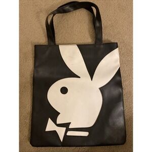Playboy‎ Vintage Vinyl Black White Bunny Rabbit Tote Bag Purse Y2K 2000s  14x12"